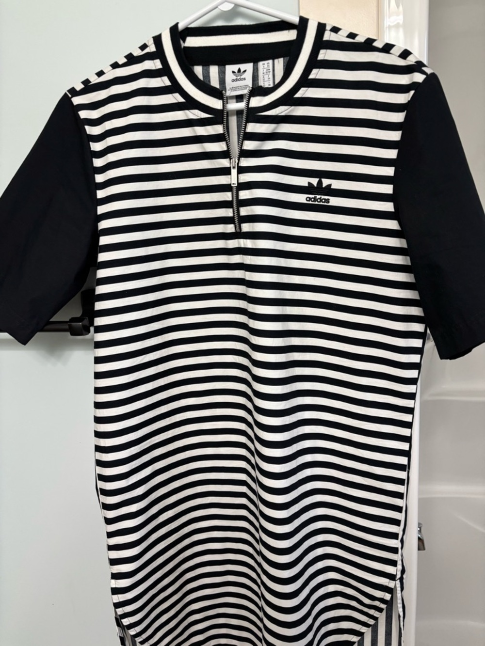 adidas Black & White Striped Short Sleeve Dress